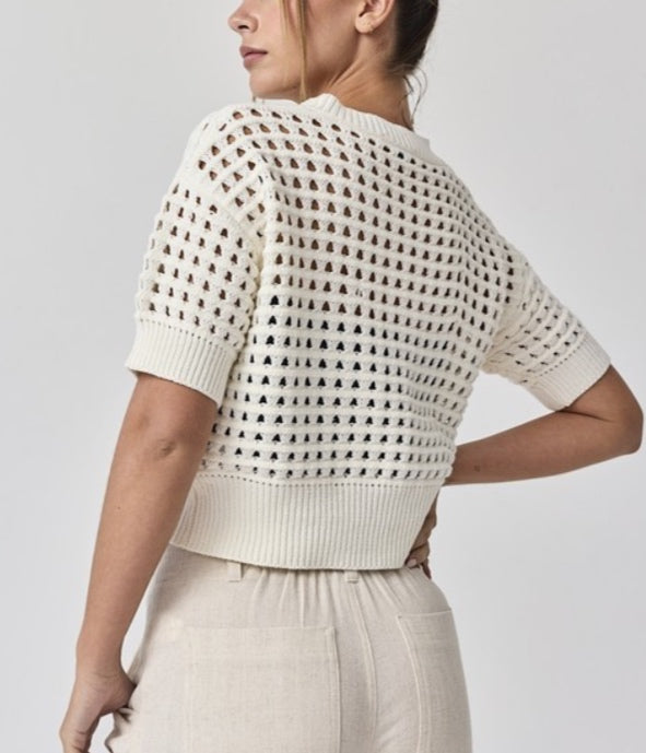 Papermoon crochet, crop Sweater - Off-white - Large