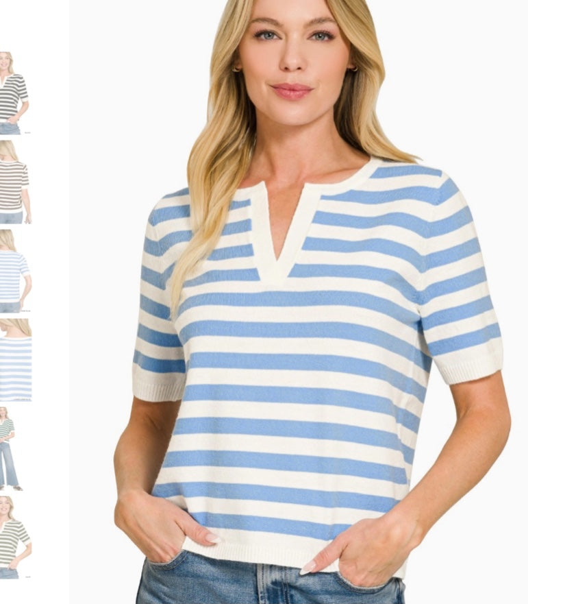 Zenana Top - Blue and White - Medium