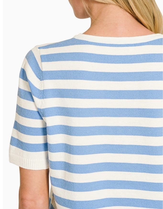 Zenana Top - White and Blue - Small