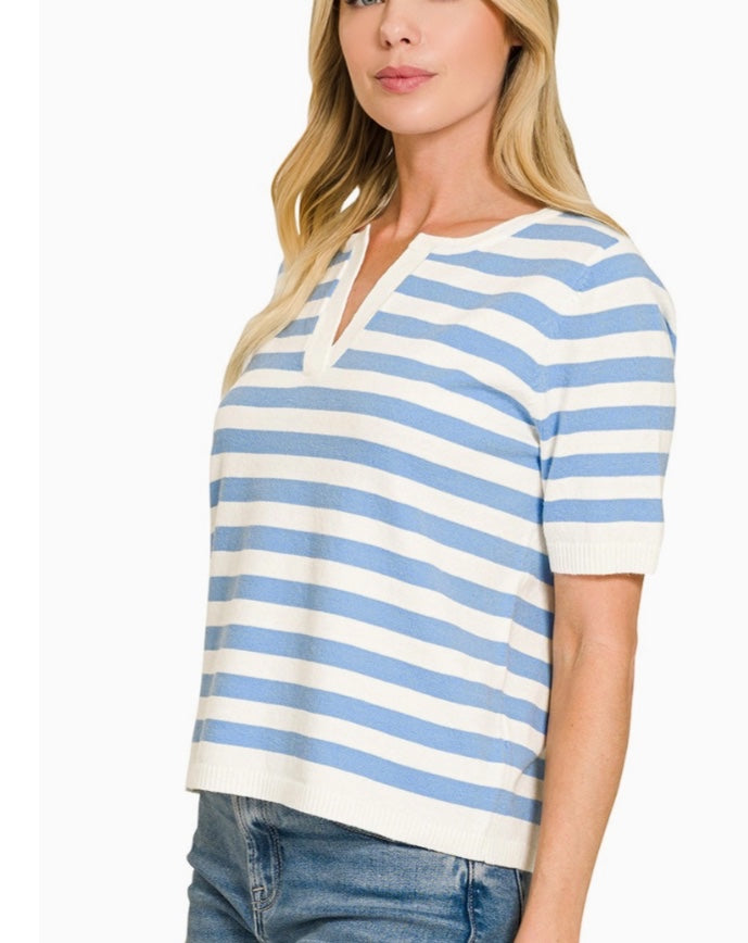 Zenana Top - Blue and White - Medium