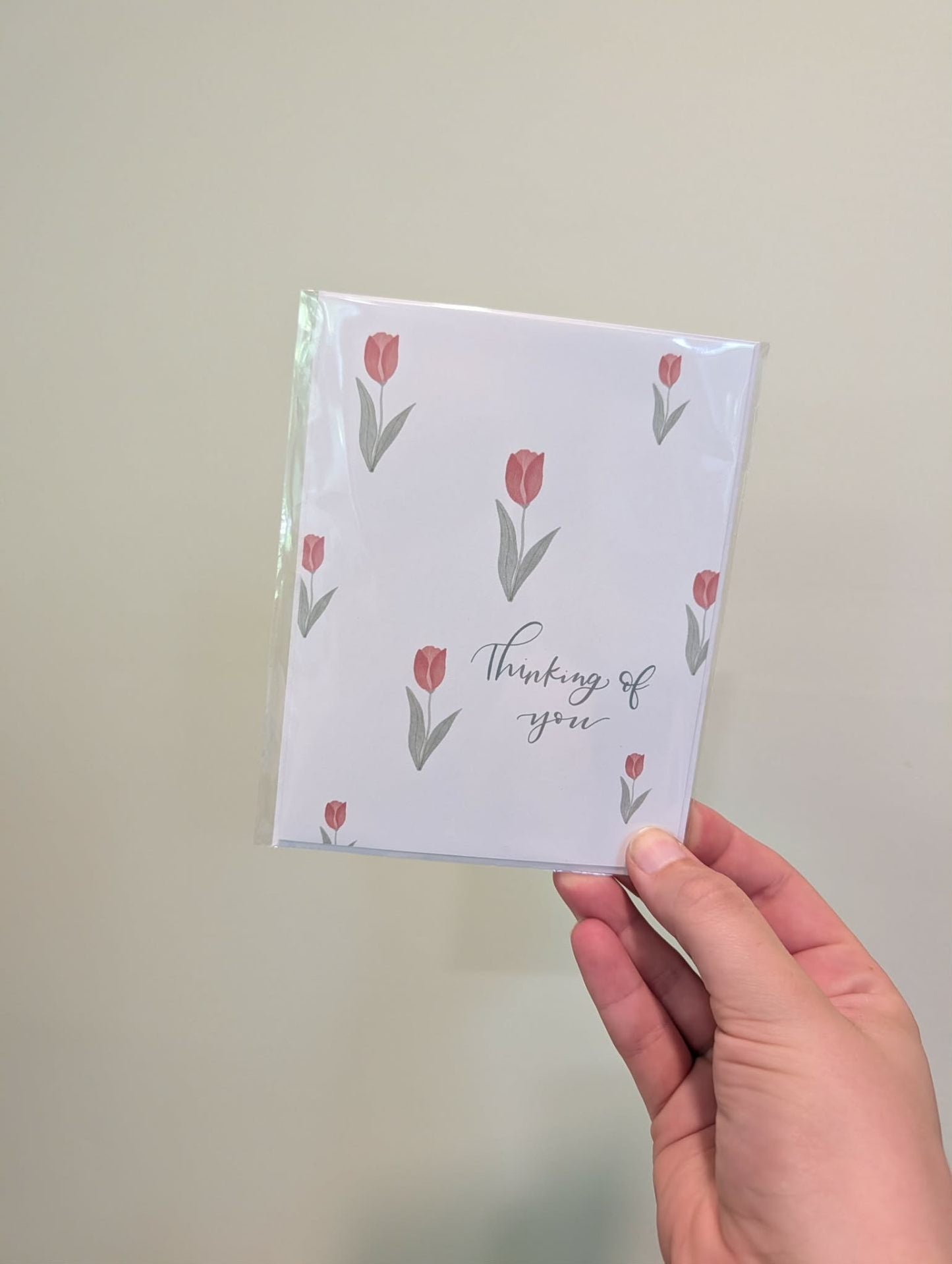 Thinking of You Greeting Card - White with pink and gray - 4.25 x 5.5
