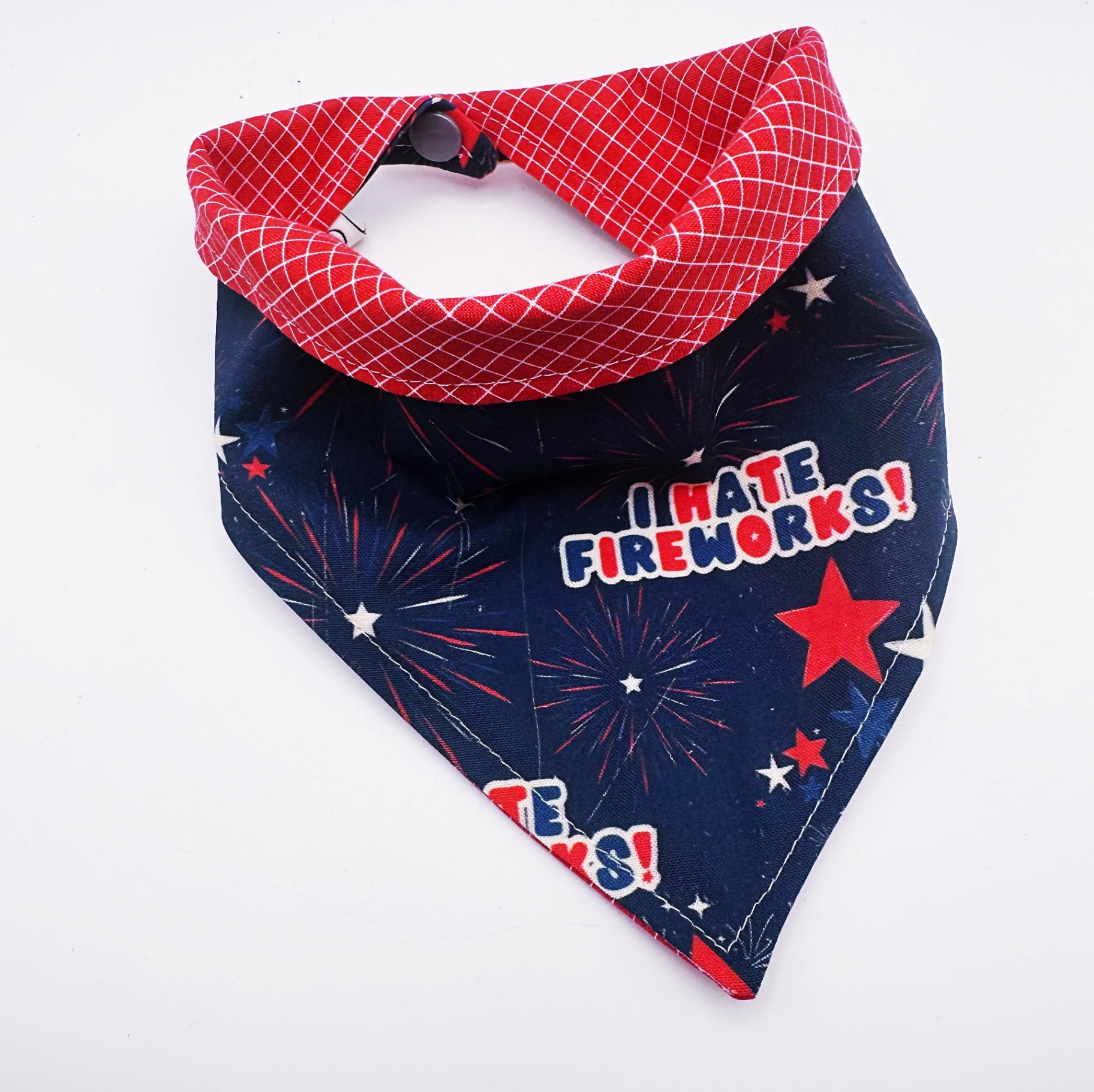 “I hate fireworks” Snap-On Dog Bandana-Reversible - Xtra Large