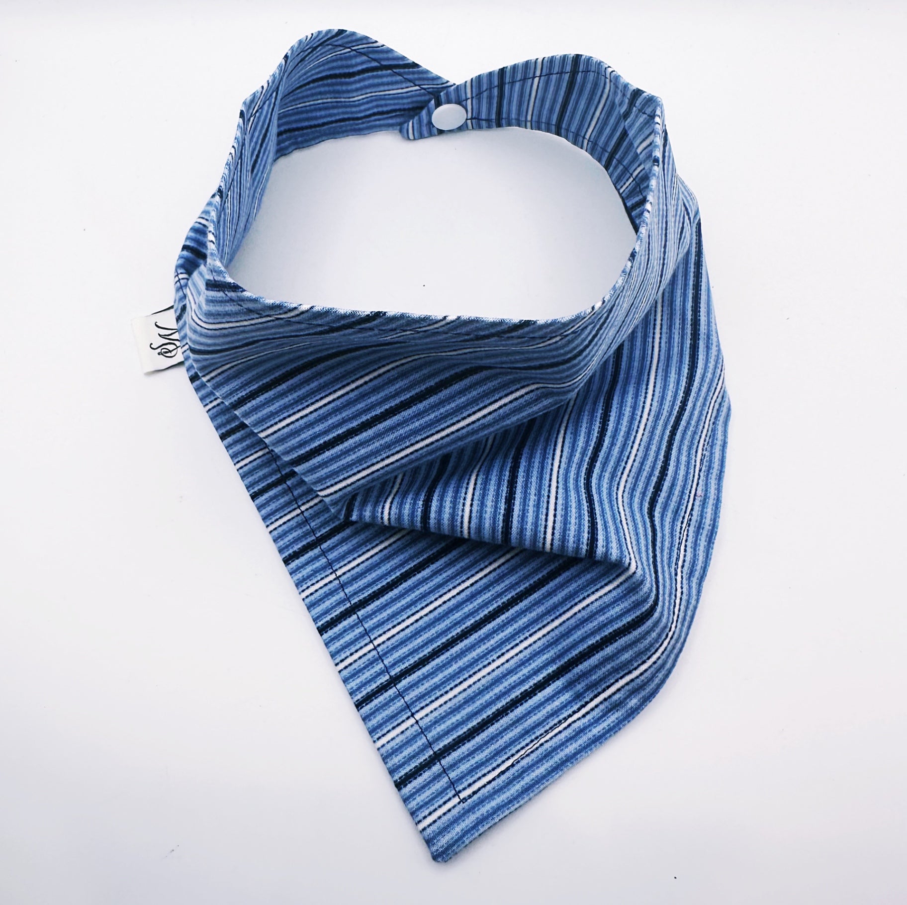 Blue Stripe Snap-On Dog Bandana - Small
