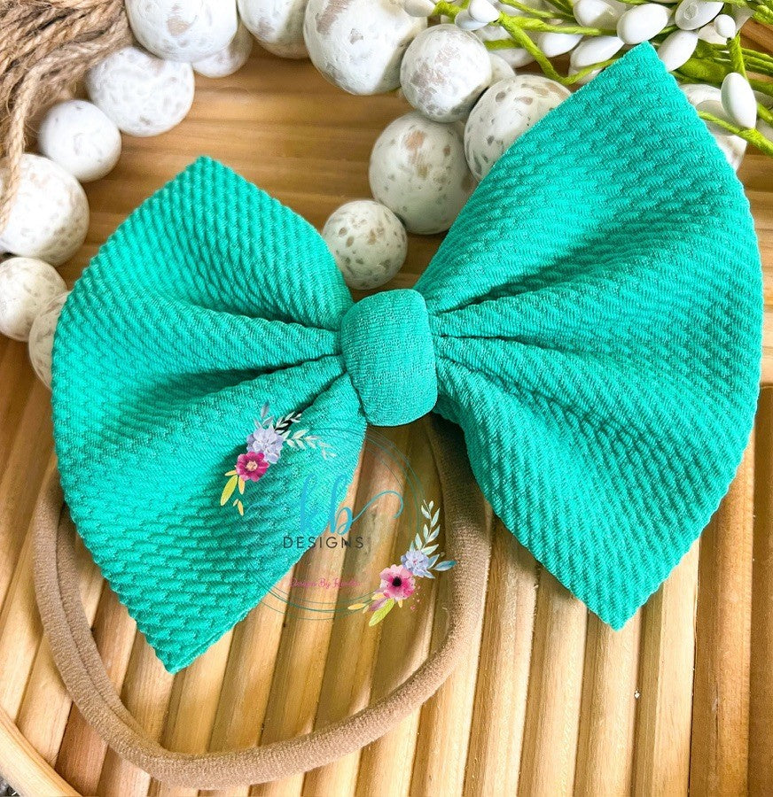 5.5" Green Fabric Bow on Nylon (00L0OE)