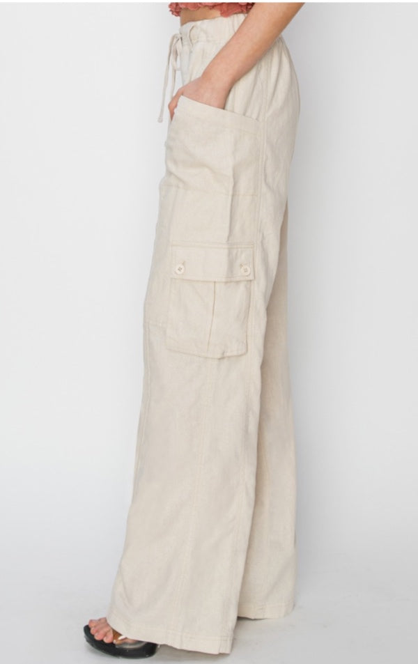 High rise linen cargo Risen Pants - Taupe - Medium
