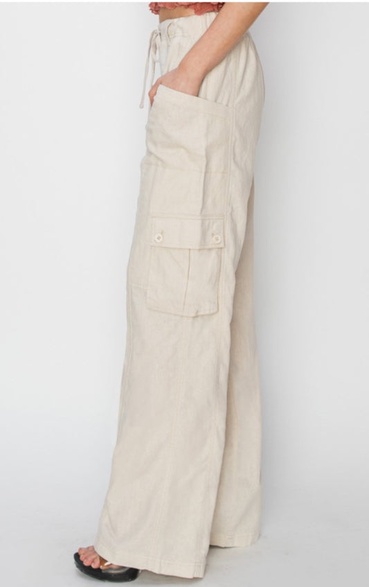 High rise linen cargo Risen Pants - Taupe - Extra large