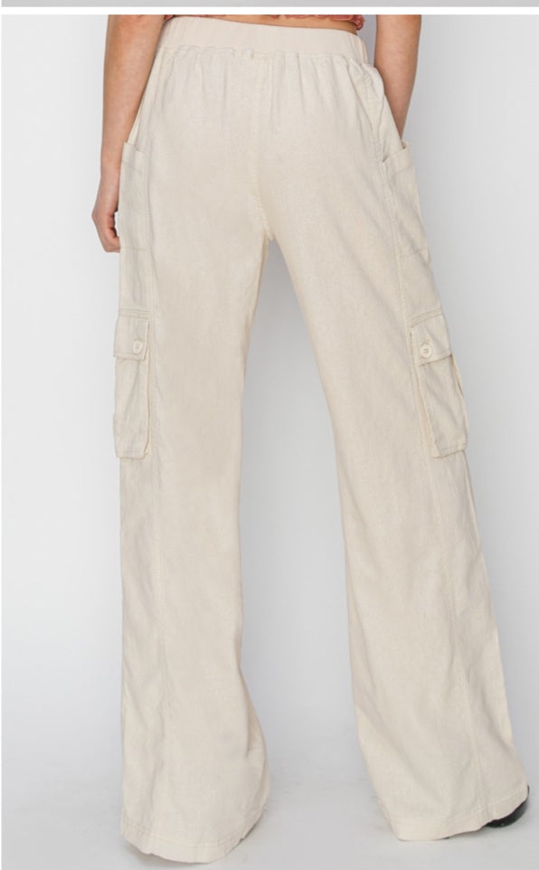 High rise linen cargo Risen Pants - Taupe - Large