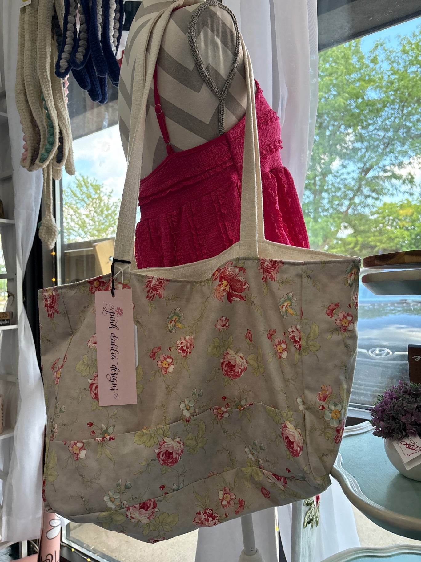 Pink Dahlia Designs Beach Tote/Baby Bag - Gray, Yellow, Pink, White, Blue, Black - Medium/ Large