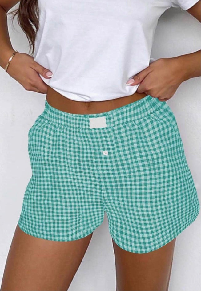 Plaid, retro, lose fit ,Da Vave Shorts - Green and white - Extra large
