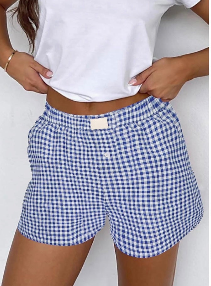 Plaid, retro, lose fit , Da Vave Shorts - Blue and White - Large