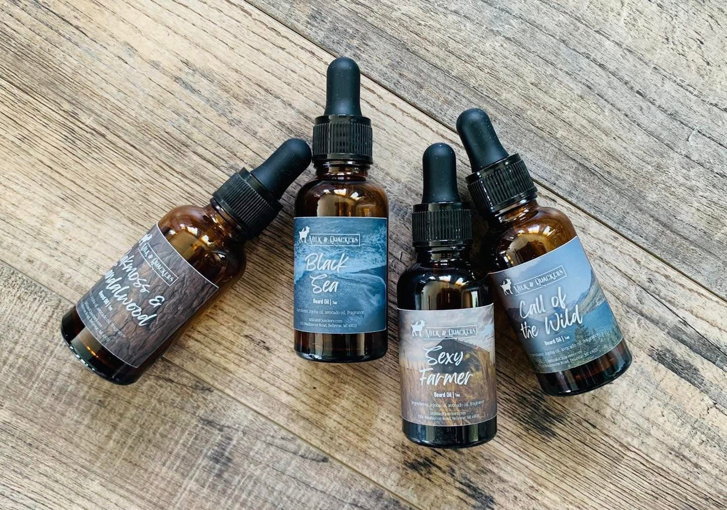 Milk & Quackers Beard oils - Brown, Blue, Grey (labels) - 1 fl oz