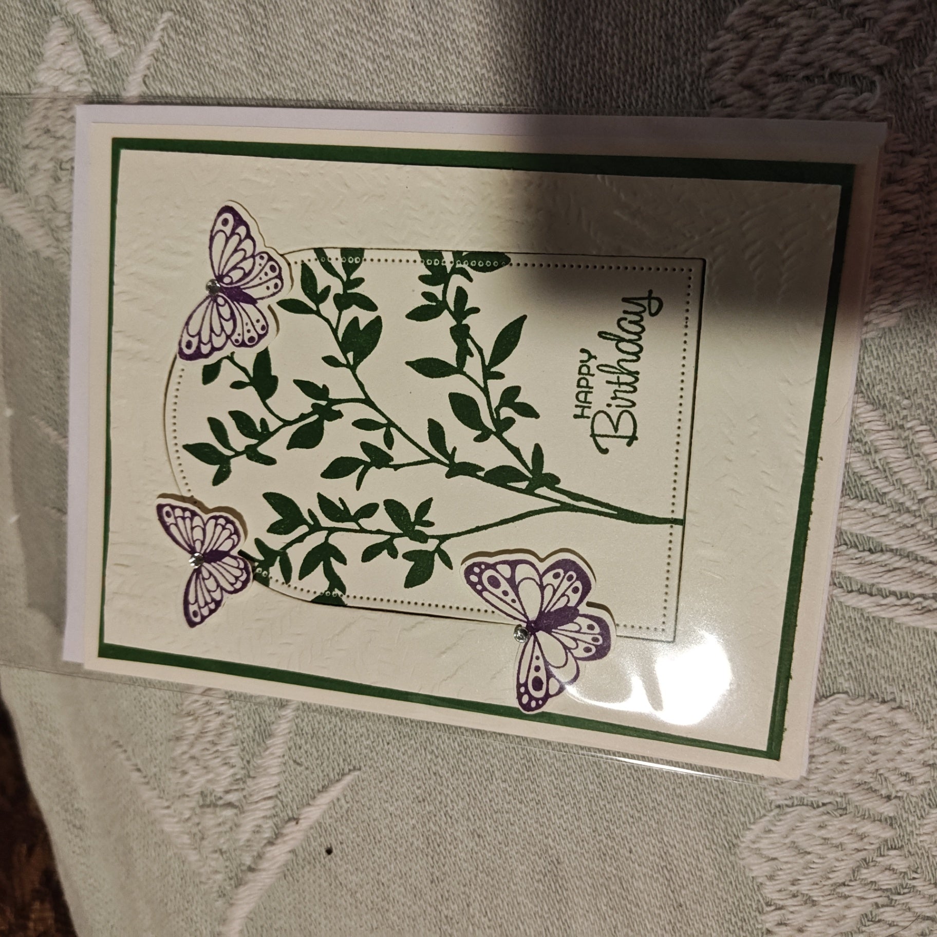 Handmade Greeting Card - Cream/Light Beige, Purple, Green - Standard