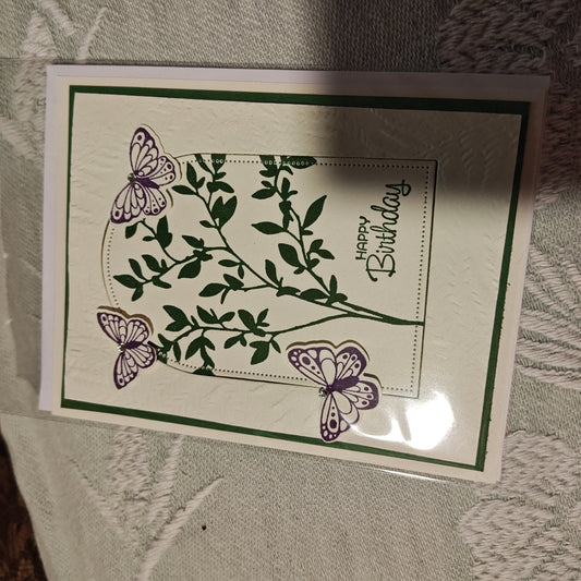 Handmade Greeting Card - Cream/Light Beige, Purple, Green - Standard