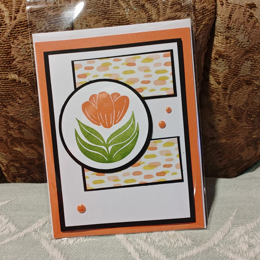 Handmade Greeting Card - Orange, White, Green, Black - Standard card size