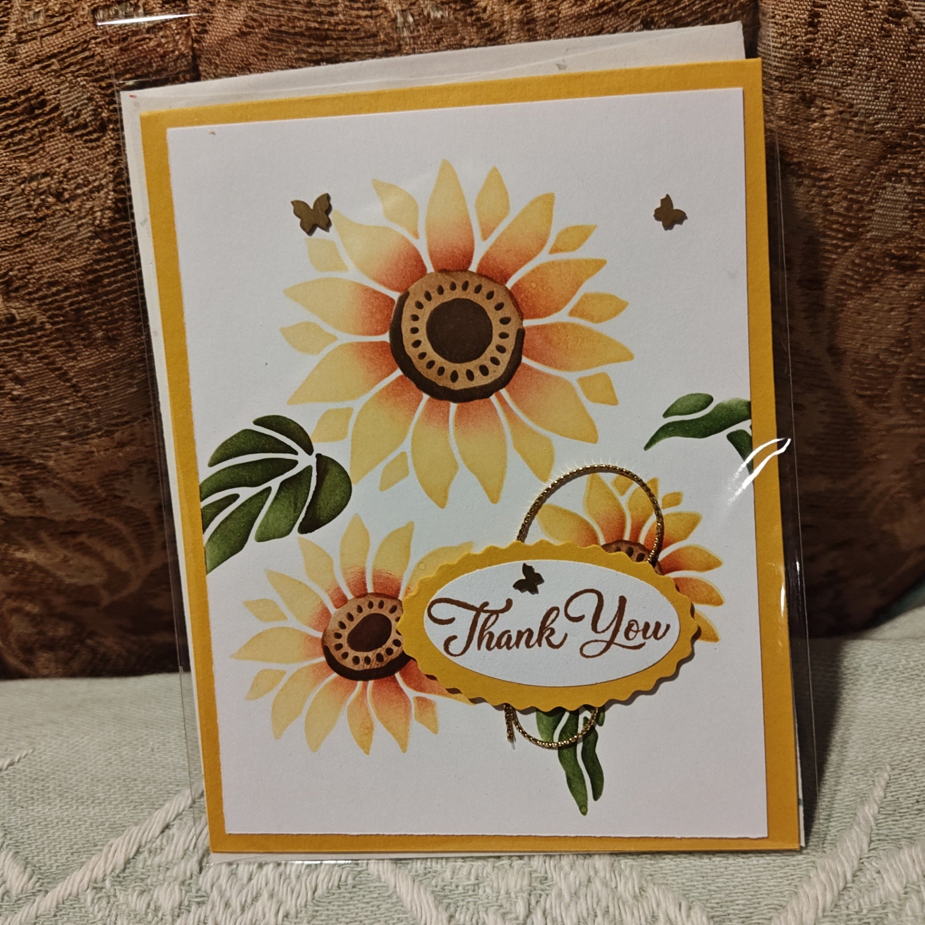 Handmade Greeting Card - Yellow, Green, Brown, White, Peach - Standard