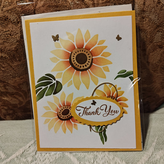 Handmade Greeting Card - Yellow, Green, Brown, White, Peach - Standard