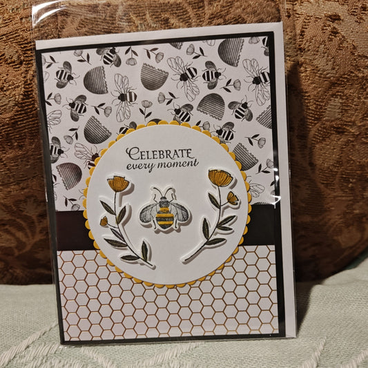 Handmade Greeting Card - Black, White, Yellow, Green - Standard Card