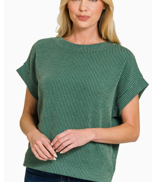 Rib cap sleeve. Zenana Top - Green - Small