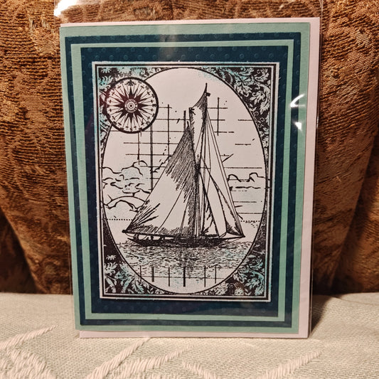 Handmade Greeting Card - Black, White, Green, Blue - Standard