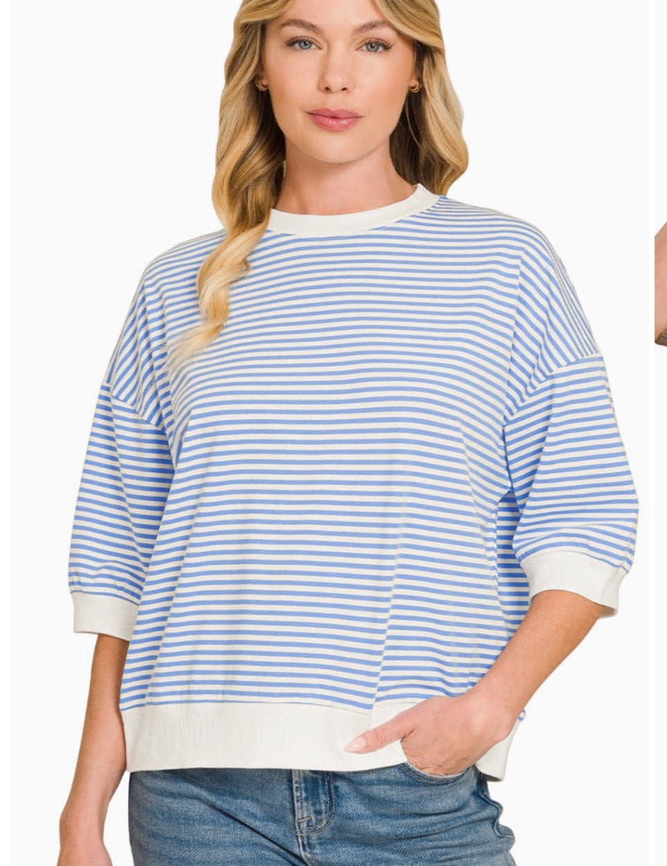 Zenana Top - White and Blue - Medium