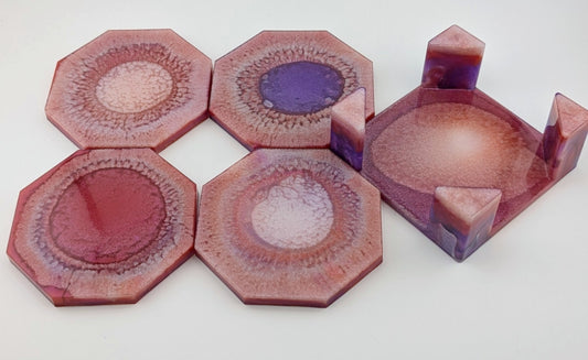 Resin Coaster set by Poured - Octagon - Pink / Purpl