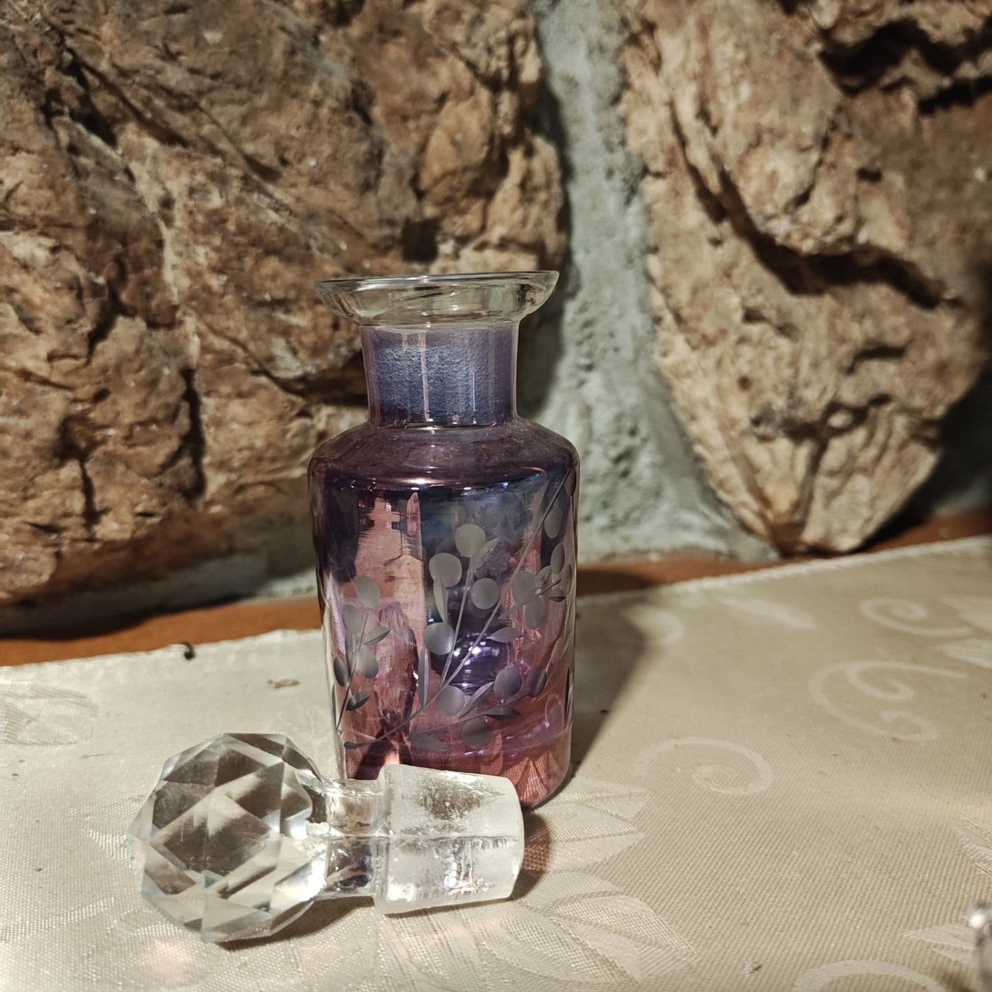 Baccarat 1910 French Perfume Antique Perfume Bottle - Purple etched glass - 4"