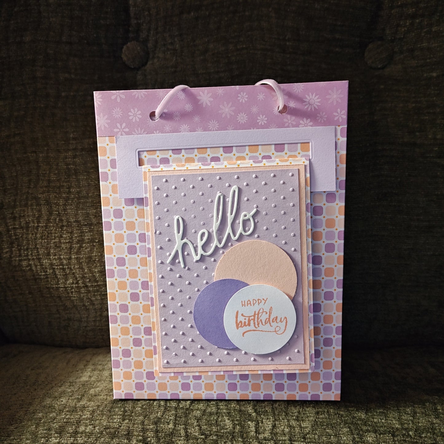 Handmade Gift Bag with Card - Lavender, Peach, White - 8"x6"x3"