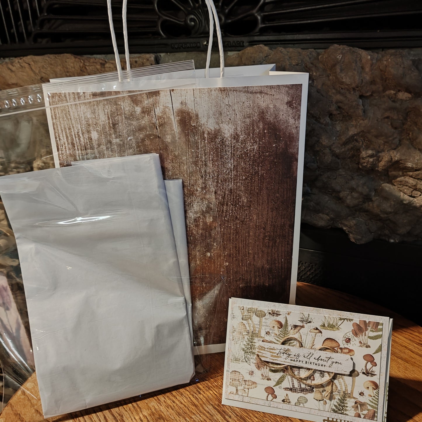 Handmade Gift Bag with Card - Beige, Brown, White - 13"x10"x4.5"