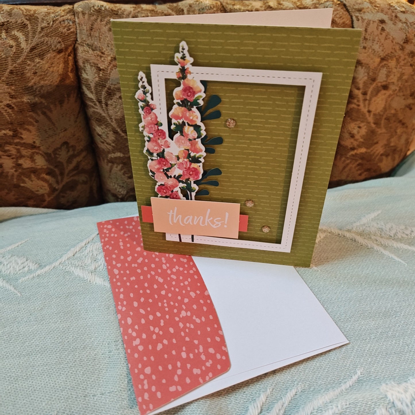 Handmade Greeting Cards - Green, Pink, White - Standard
