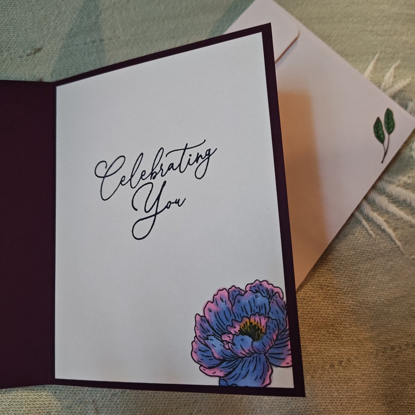 Handmade Greeting Card - Purple, White, Pink, Blue, Green - Standard