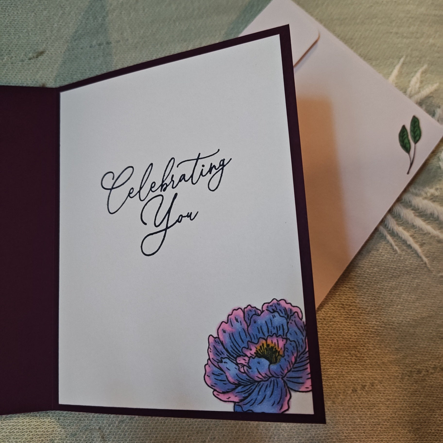 Handmade Greeting Card - Purple, White, Pink, Blue, Green - Standard