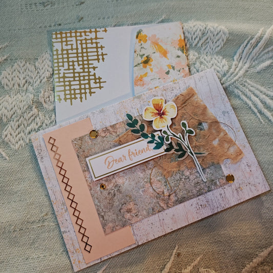 Handmade Greeting Card - Peach, Green, Yellow, White - Standard Card
