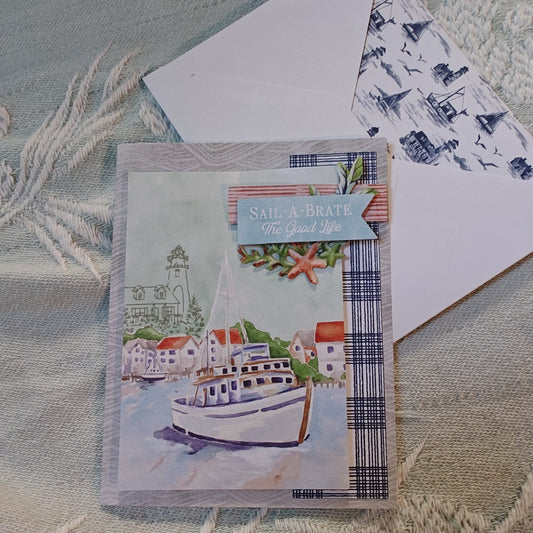 Handmade Greeting Card - Blue sailboat - Standard