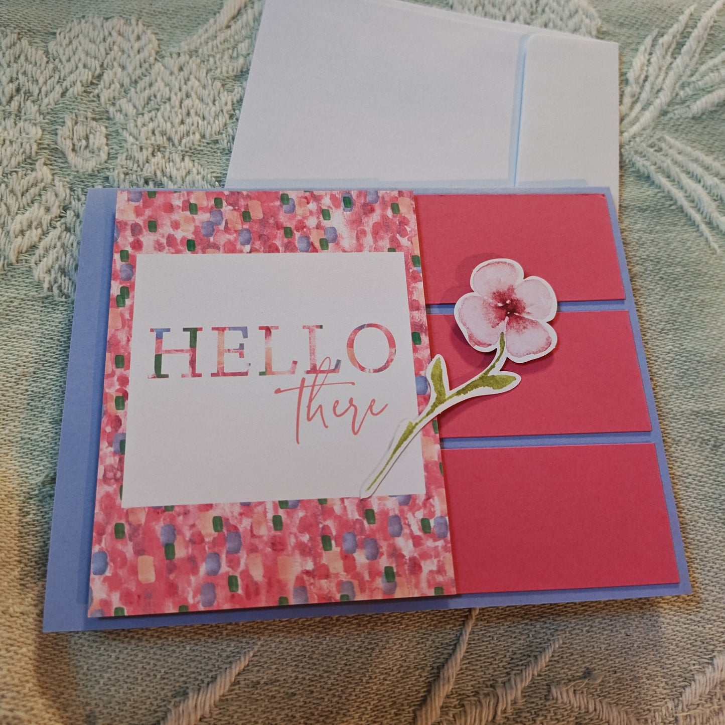 Handmade Greeting Card - Pink, White, Red, Green, Purple, Blue - Standard