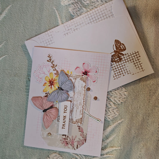 Handmade Greeting Card - Pink, Yellow, Blue, Black, Gold - Standard