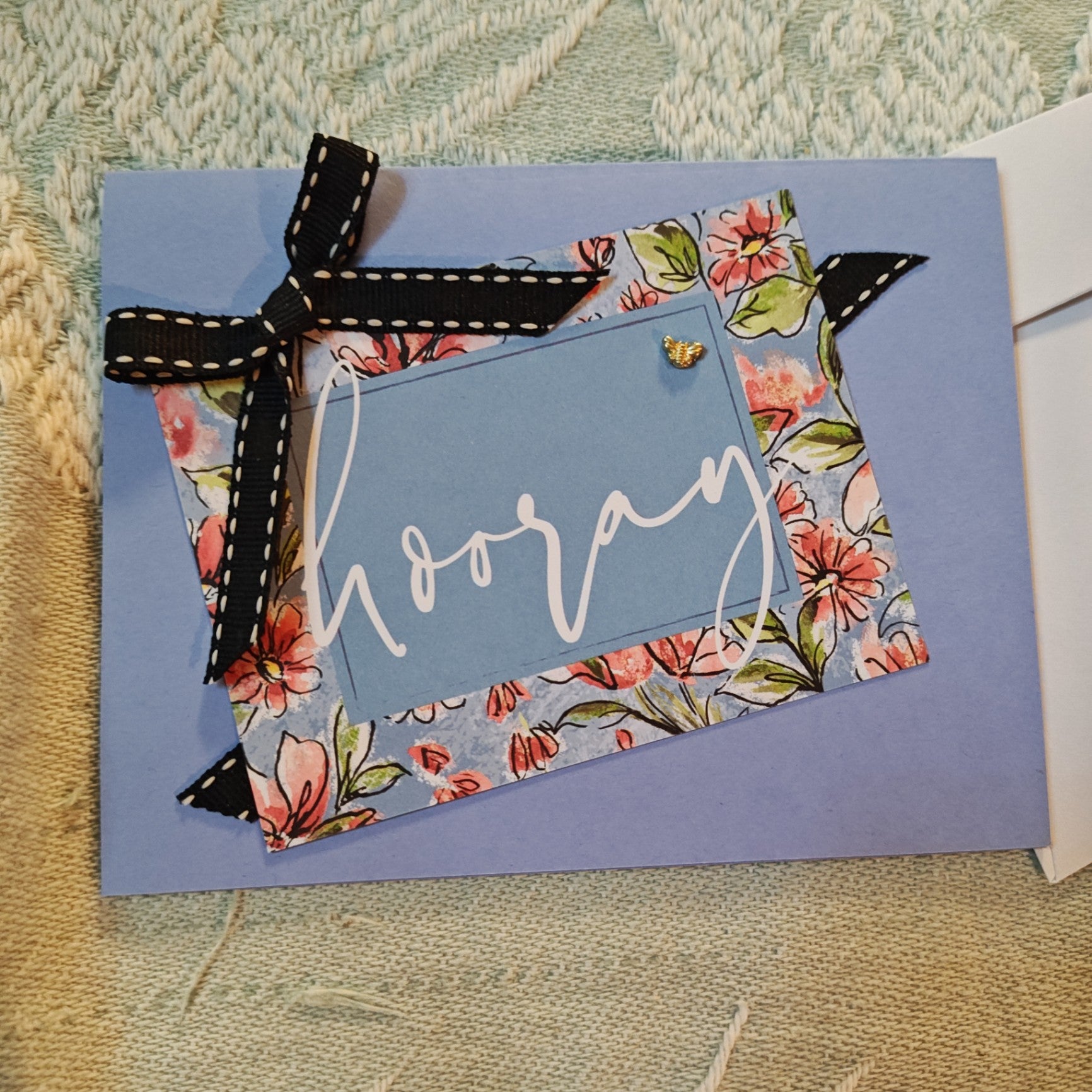 Handmade Greeting Card - Blue with floral accents - Standard