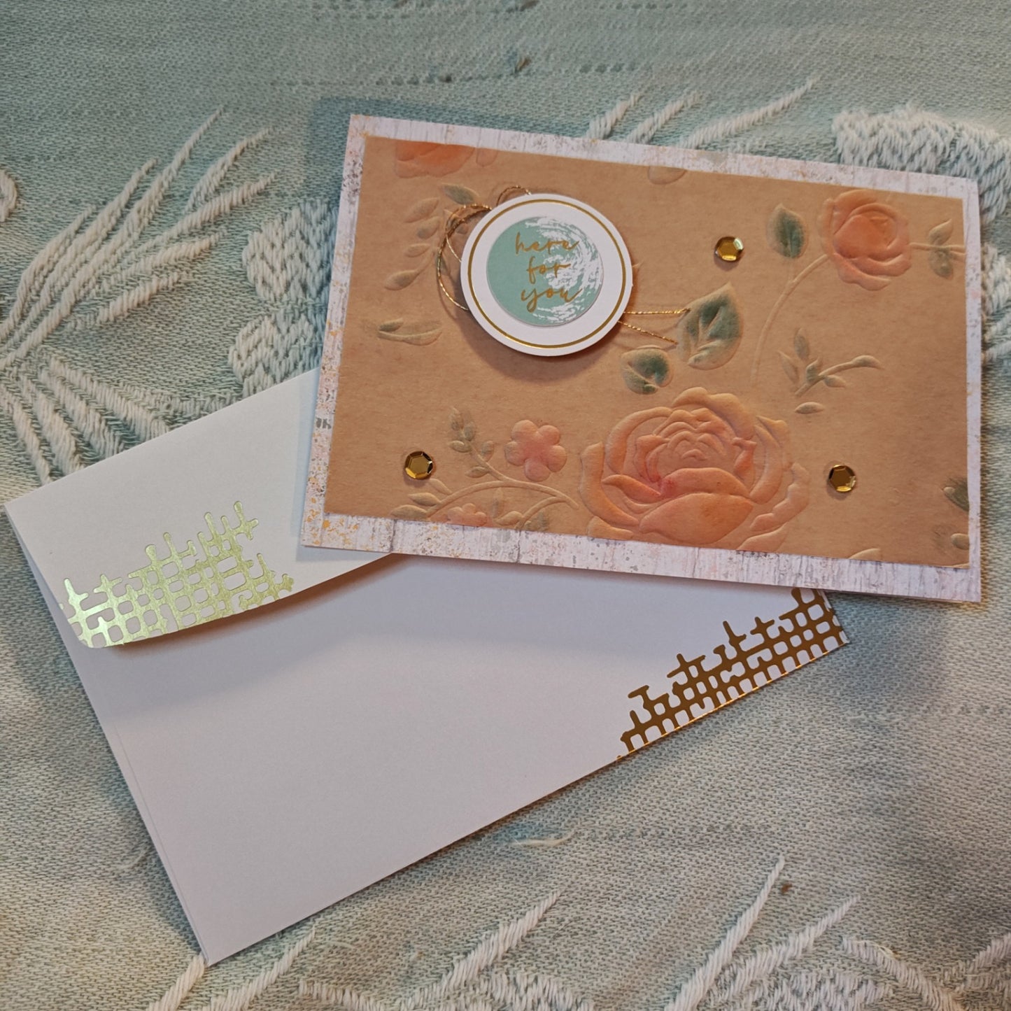 Handmade Greeting Card - Beige with pink accents - Standard