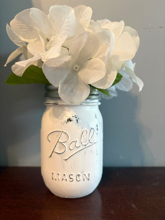 White - Pint Mason Jar w/Floral