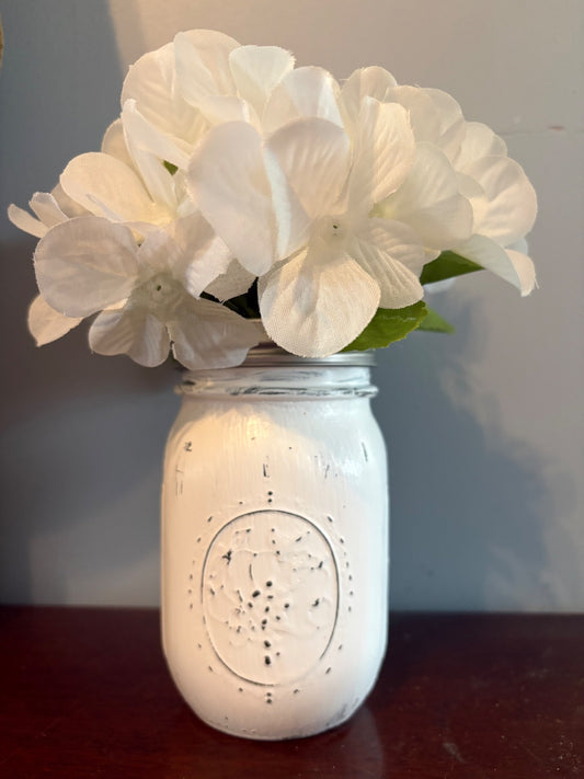 White - Pint Mason Jar w/Floral