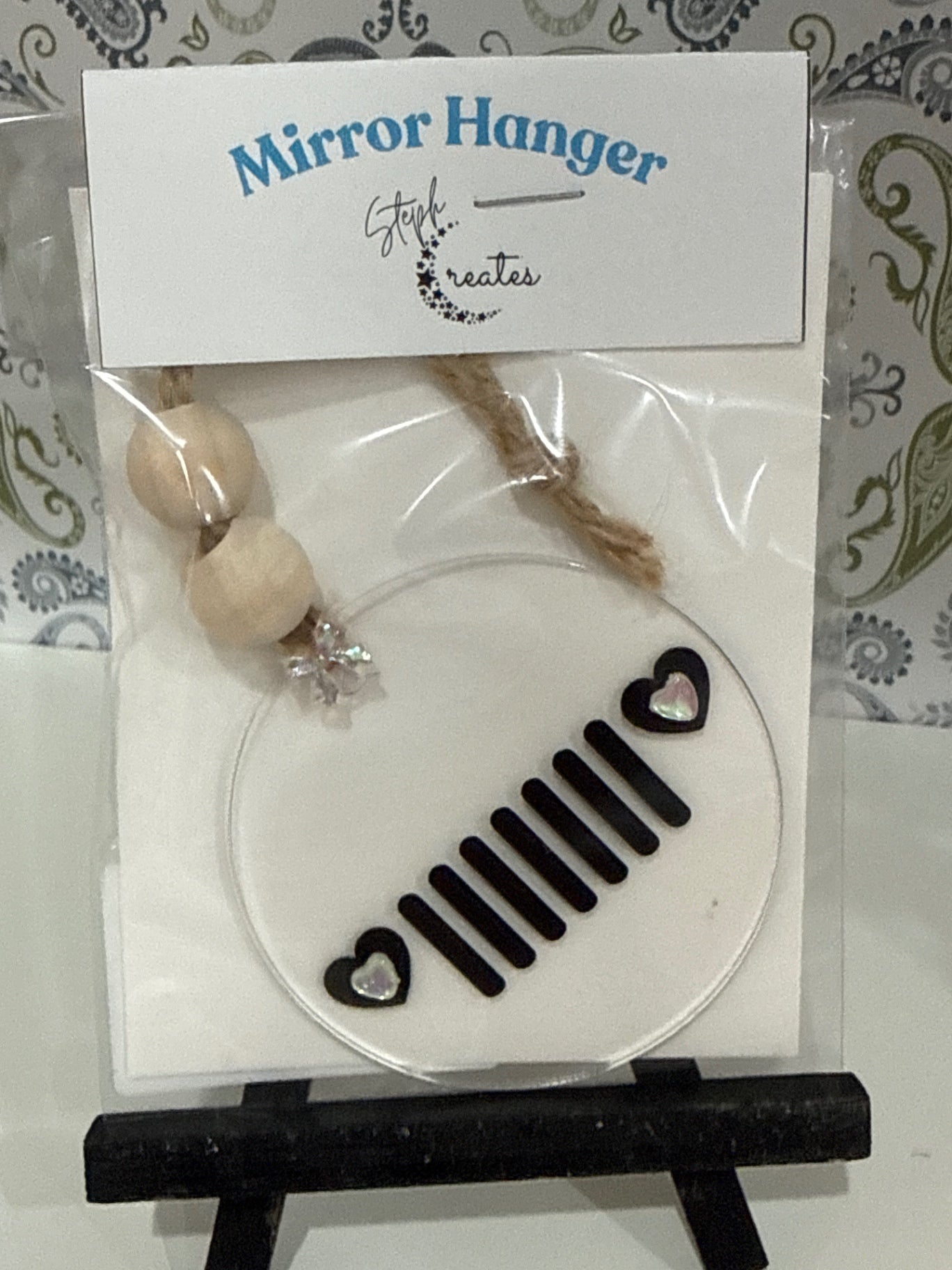 Steph Creates Accessories - Beige and black with iridescent hearts - N/A