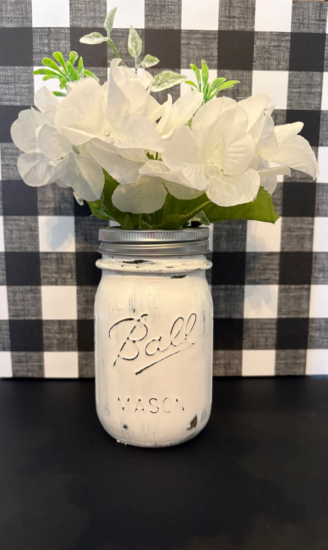 White - Pint Mason w/ Floral