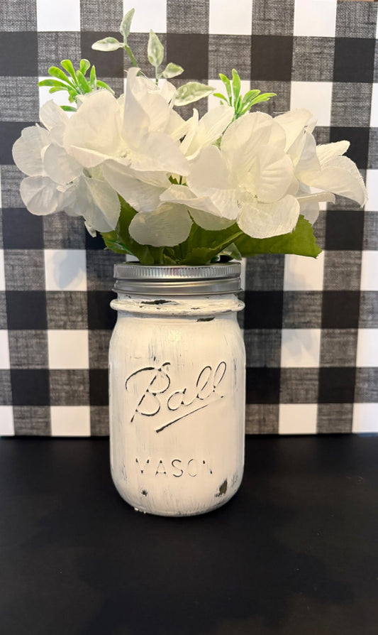 White - Pint Mason w/ Floral