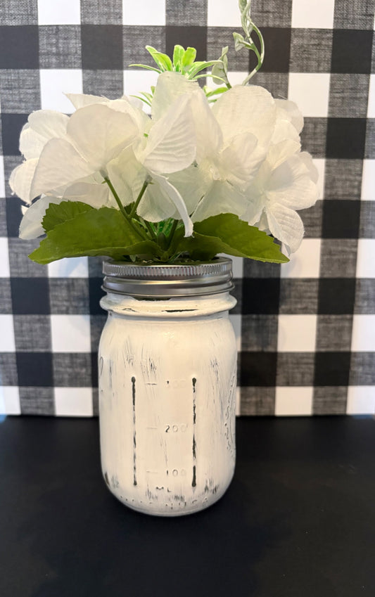 White - Pint Mason w/ Floral