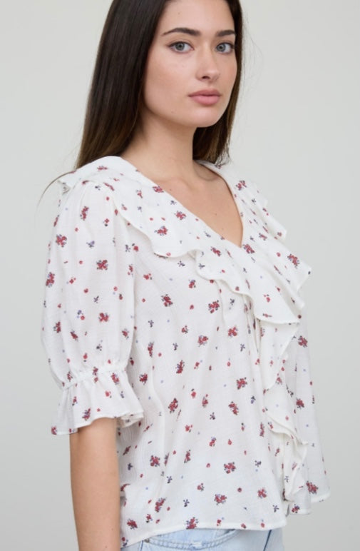Blu peper Blouse - White with red and purple floral pattern - Medium
