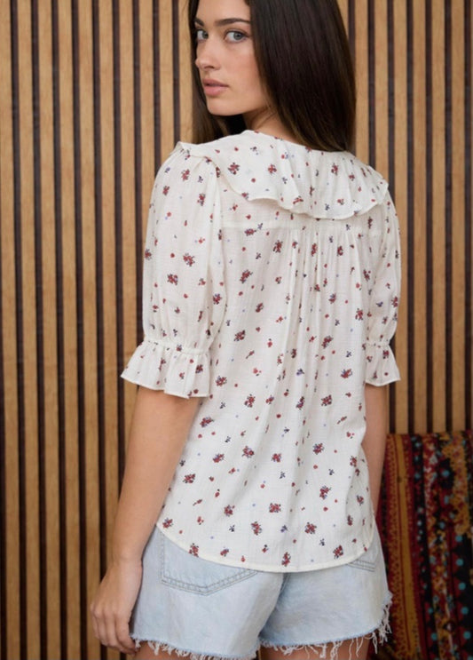 Blu peper Blouse - White with red and purple floral pattern - Small