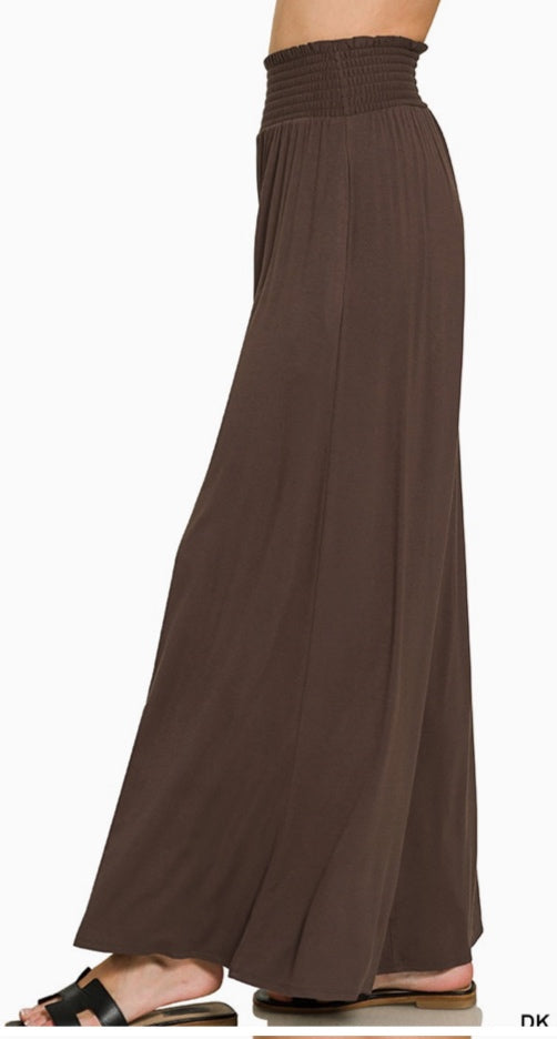 Zenana wide leg palazzo Pants - Brown - Large