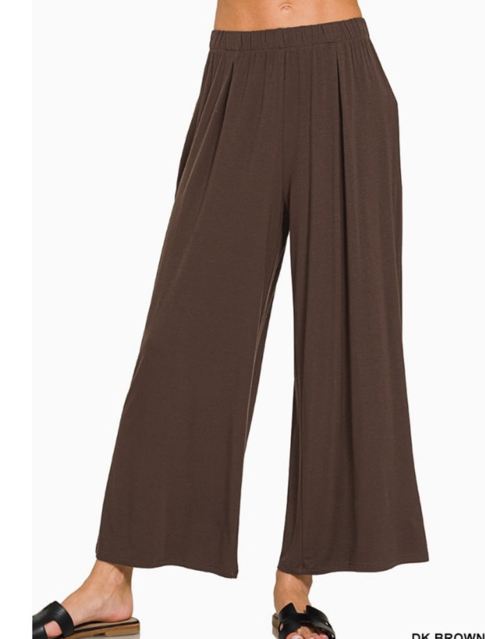Wide leg crop or shortZenana Pants - Dark brown - Large