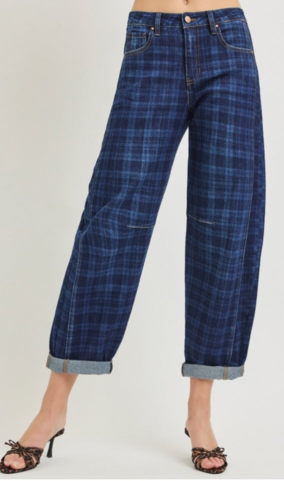 Plaid Risen Jeans - Dark Blue - 5/27