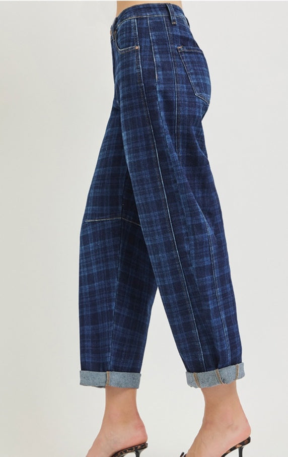 Plaid Risen Jeans - Dark Blue - 9/29