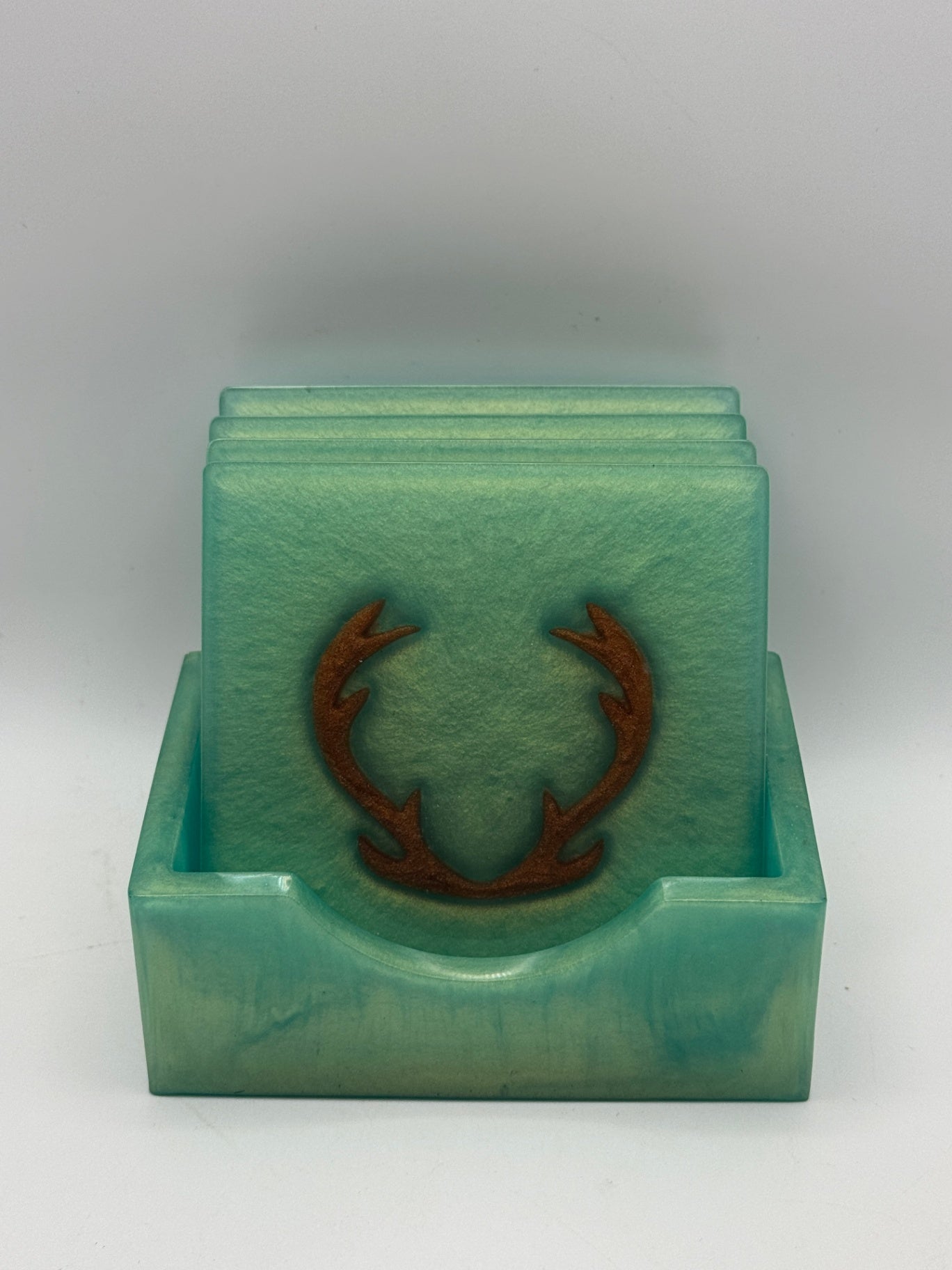 Resin Coaster set by Poured - Square - Deer Antlers Green